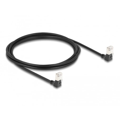 Patchkabel RJ-45 Cat.6a S/FTP, Slim 90 gewinkelt (schwarz, 2 Meter, nach oben abgewinkelte Stecker) (80300)