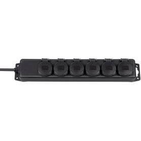 Outdoor-Steckdosenleiste IP44, 6-fach (schwarz, 2 Meter) (1159970)