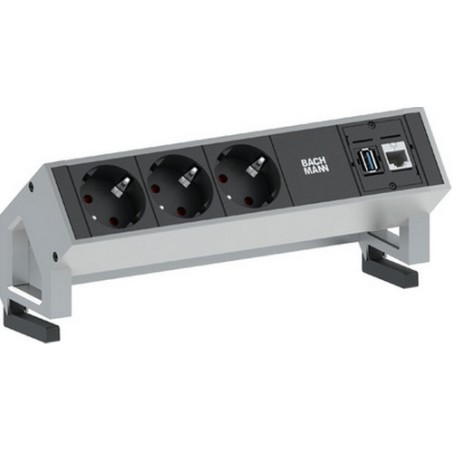 Bachmann 3x Schuko 1x CAT6 1x USB3.0 prolunghe e multiple 1,5 m 3 presa(e) AC Nero, Acciaio inox (902.501)
