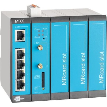 INSYS icom MRX5 LTE modularer LTE-Router VPN LTE/HSPA/UMTS/EDGE/GPRS 5xEthernet 10/100BT 2xdig.Ein MRcard-Slots 3xfrei (10023440