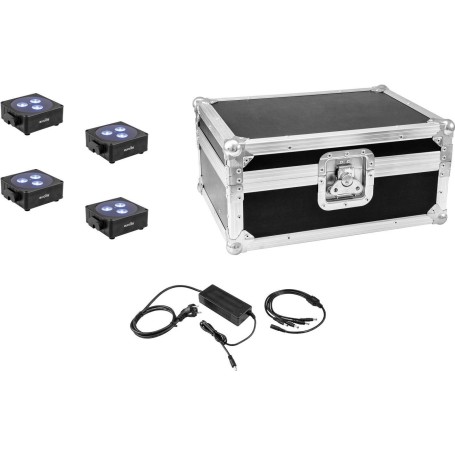EUROLITE Set 4x AKKU Flat Light 3 sw + Ladenetzteil + Case (20000478)
