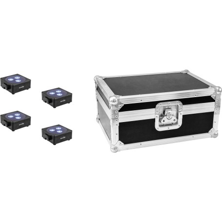 EUROLITE Set 4x AKKU Flat Light 3 sw + Case (20000472)