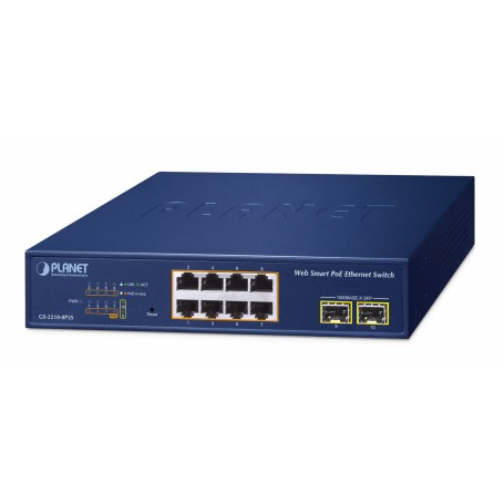 PLANET 8-Port 10/100/1000T 802.3at Gestito L2 Gigabit Ethernet (10/100/1000) Blu (GS-2210-8P2S)