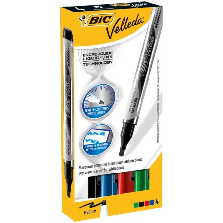 BIC Velleda Liquid Ink Pocket evidenziatore 4 pz Tipo di punta Nero, Blu, Verde, Rosso (902094)
