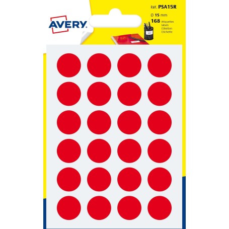 Avery PSA15R etichetta autoadesiva Rotondo Permanente Rosso 168 pz (PSA15R)