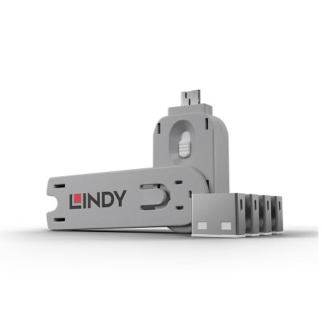 Lindy 40454 clip sicura Bloccaporte + chiave USB tipo A Bianco Acrilonitrile butadiene stirene (ABS) 5 pz (40454)