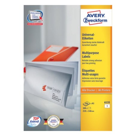 Avery 6135 etichetta autoadesiva Rettangolo Permanente Bianco 200 pz (6135)