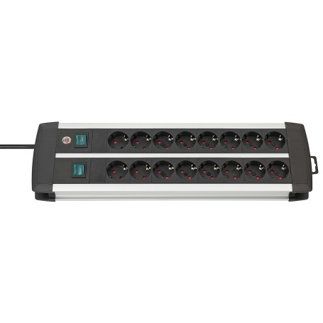 Premium-Alu-Line Steckdosenleiste 16-fach Duo (schwarz/silber, 3 Meter, mit 2 Sicherheitsschaltern) (1391000916)