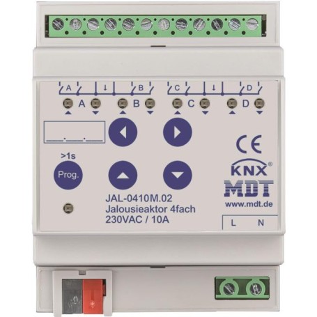 MDT JAL-0410M.02 Jalousieaktor 4fach 4TE REG 10A 230VAC m.Fahrzeitmessung (JAL-0410M.02)