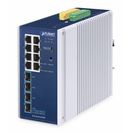 PLANET IP30 Industrial L2/L4 8-Port Gestito L2/L4 Gigabit Ethernet (10/100/1000) Alluminio, Blu (IGS-4215-8T4X)