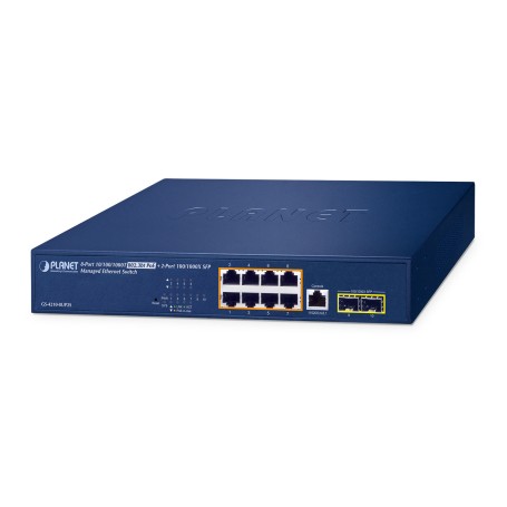 PLANET IPv6/IPv4, 8-Port Gestito L2/L4 Gigabit Ethernet (10/100/1000) Supporto Power over Ethernet (PoE) 1U Blu (GS-4210-8UP2S)