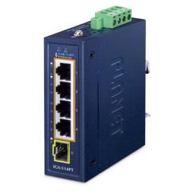 PLANET IP30 Compact size 4-Port IGS-514PT Non gestito Gigabit Ethernet (10/100/1000) Supporto Power over Ethernet (PoE) Blu