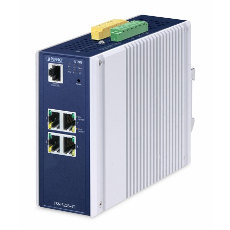 PLANET IP30 DIN-rail Industrial L2+ Gestito L2+ Gigabit Ethernet (10/100/1000) Alluminio, Blu (TSN-5225-4T)