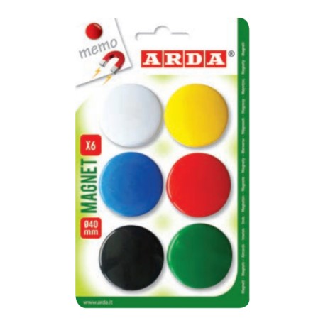 ARDA ACL03 magnete per frigorifero Plastica Colori assortiti, Nero, Blu, Verde, Rosso, Bianco, Giallo 6 pz