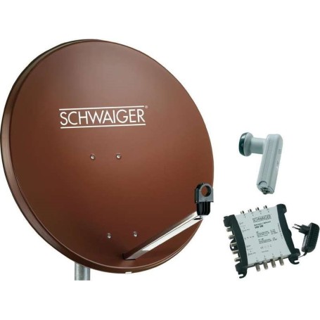 SCHWAIGER SAT Anlage 80 cm 8 Teilnehmer Quattro-LNB (ohne Switch) Ziegel-Rot mit Multischalter 5/8 (SPI9962SET6)