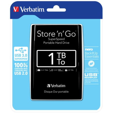 Verbatim Disco rigido portatile Store 'n' Go USB 3.0 da 1 TB Nero (53023)