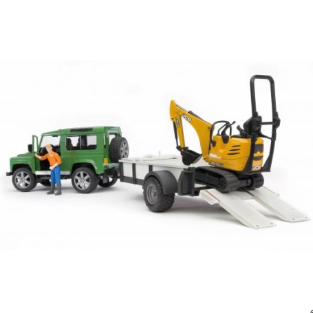 BRUDER Land Rover Defender with trailer, CAT and man (02593)