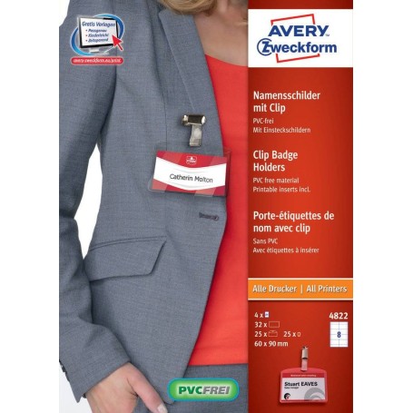 Avery 4822 etichetta non adesiva 32 pz Trasparente, Bianco Rettangolo (4822)
