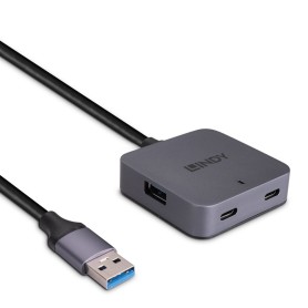 Lindy 43388 hub di interfaccia USB 3.2 Gen 1 (3.1 Gen 1) Type-A 5000 Mbit/s Nero, Grigio
