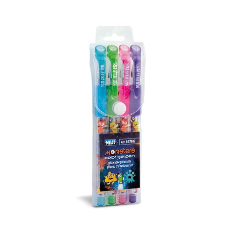 Niji 61786 penna gel Penna in gel con cappuccio Blu, Verde, Rosa, Viola 4 pz