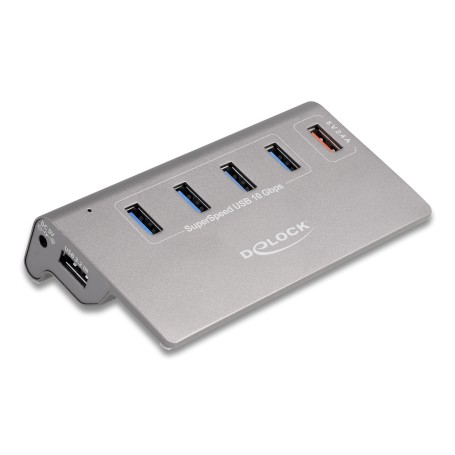 USB 10 Gbps Hub mit 4 USB Typ-A Ports + 1 Schnellladeport (grau, inkl. Netzteil) (64182)