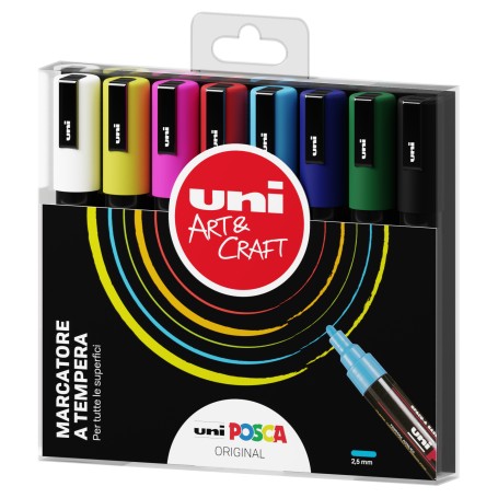 Uni Posca Punta Media Original, Confezione 8 Pezzi (MPC5M8P)