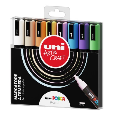 Uni Posca Punta Media Pastel, Confezione 8 Pezzi (MPC5MP8P)