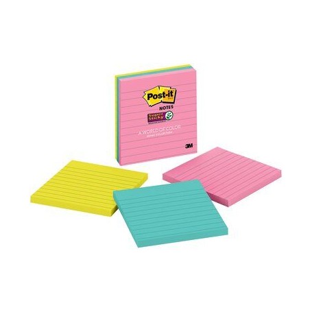 Post-It Super Sticky 675-3SSMIA sticker decorativi Carta Blu, Rosa, Giallo Rimovibile 3 pz (6413A) (7100234643)