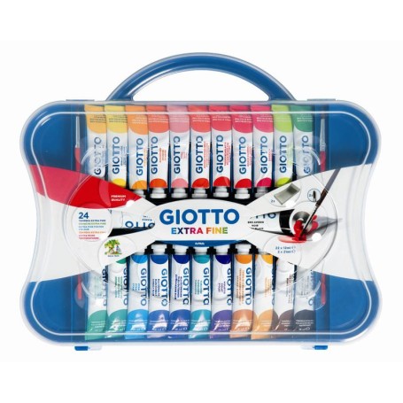 FILA Valigetta 24 Tubi Tempera Giotto - Contiene 22 Tubetti Colore Da 12Ml, 2 Tubetti Bianco/Nero Da 21Ml E 2 Pennelli (F305100)