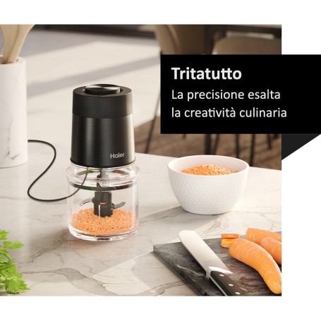 Haier Tritatutto I-Master Serie 5 Nero, 4 lame in acciaio inox, 2 livelli di velocità, Ciotola in vetro 0,5 L (38700001)