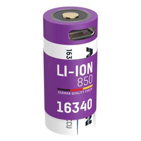 Li-Ion Akku 16340 850mAh mit Ladebuchse (1300-0015)