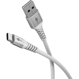 Supersoftes USB 2.0 Textilkabel, USB-A Stecker  USB-C Stecker (wei, 3 Meter) (74532)
