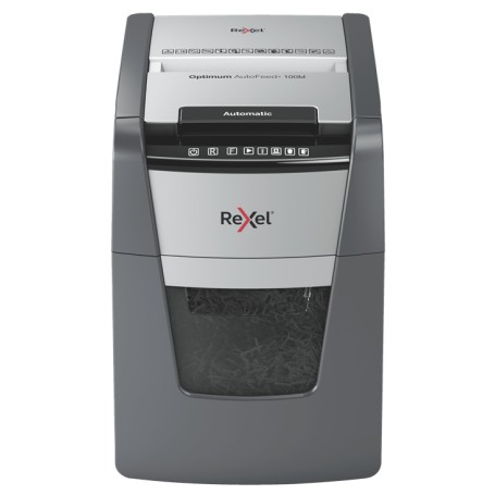 Rexel Optimum Auto+ 100M distruggi documenti Taglio a frammenti 55 dB 22 cm Nero, Grigio (2020100MEU)
