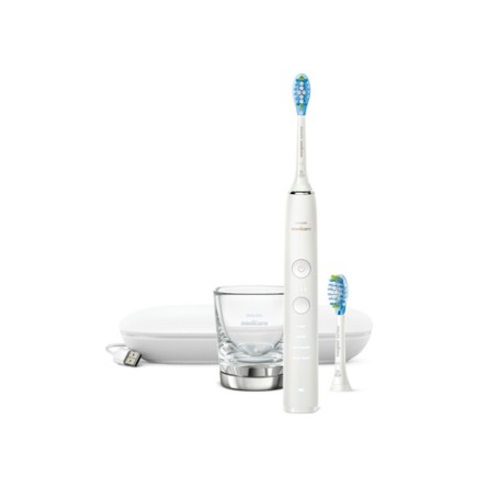 Philips Sonicare Diamond Clean 9000 Spazzolino Elettrico Sonico Bianco con App, con custodia da viaggio HX9913/17