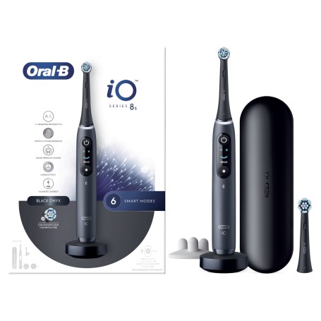 Oral-B iO Spazzolino Elettrico Ricaricabile 8S Nero, 2 Testine, 1 Custodia Da Viaggio, 1 Spazzolino (IO8S)
