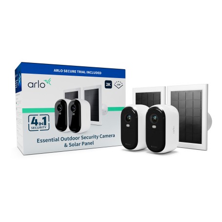 Arlo Essential Telecamera di sorveglianza per esterni 2K con Pannelli Solari, set da 2 (VMK3250-100EUS)