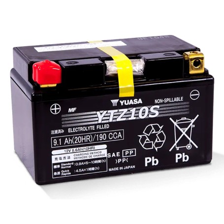 Yuasa Motorradbatterie YTZ10S 12 V 8.6 Ah Passend für Modell Motorräder, Quads, Jetski, Schneemobile (YTZ10SWC)