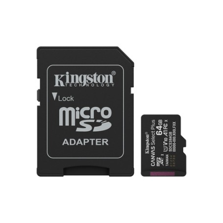 Kingston Technology 64GB microSDXC Canvas Select Plus Gen3 100MB/s A1 (Adattatore SD incluso) (SDCS3/64GB)