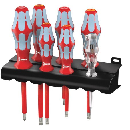 3160 i/7 Schraubendrehersatz Kraftform Plus, Edelstahl + Rack (rot/blau, 7-teilig, mit Lasertip) (05022728001)