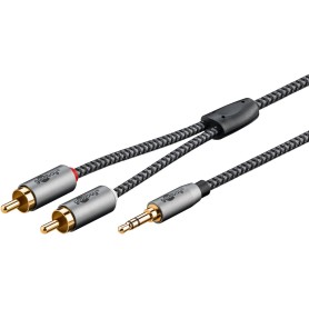 Plus Audio Adapterkabel AUX 3,5mm Klinke  Stereo-Cinch Stecker (schwarz/silber, 2 Meter) (65288)