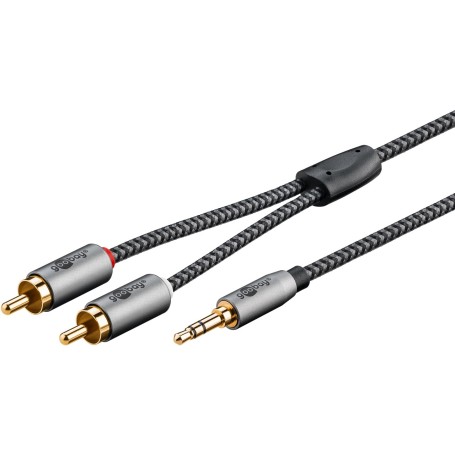 Plus Audio Adapterkabel AUX 3,5mm Klinke  Stereo-Cinch Stecker (schwarz/silber, 2 Meter) (65288)