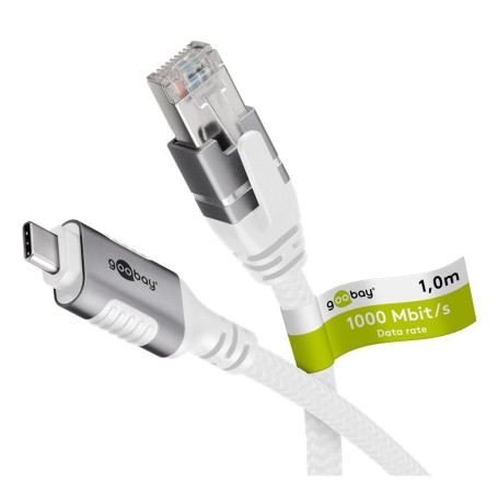 Ethernet-Kabel USB-C 3.2 Gen2 Stecker  RJ-45 Stecker (wei, 3 Meter, geflochtener Textilmantel) (74177)