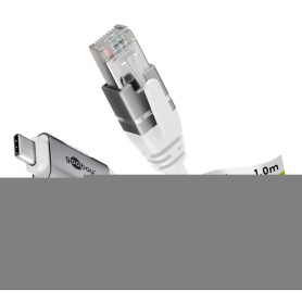 Ethernet-Kabel USB-C 3.2 Gen2 Stecker  RJ-45 Stecker (wei, 5 Meter, geflochtener Textilmantel) (74178)
