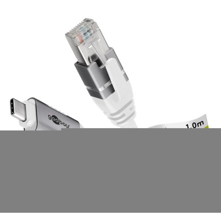 Ethernet-Kabel USB-C 3.2 Gen2 Stecker  RJ-45 Stecker (wei, 5 Meter, geflochtener Textilmantel) (74178)