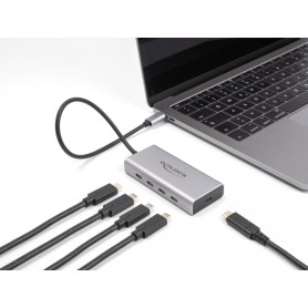 DeLock USB 10 Gbps USB Type-C Hub mit 4 x USB Type-C + 1 x USB Type-C PD 85 Watt (grau) (64235)