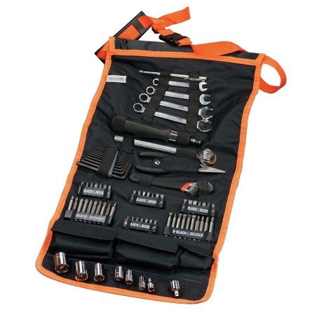 Mechaniker-Set mit Rolltasche, 76-teilig (schwarz/orange) (A7063-QZ)