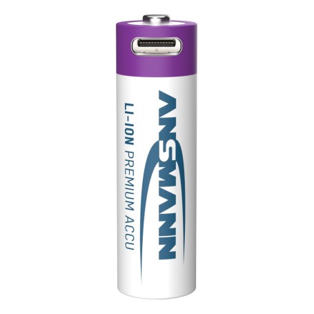 Li-Ion Akku Mignon AA Typ 2.000 (min. 1.800 mAh), 4er-Pack (wei/violett, 4x AA (Mignon), USB-C Ladeport) (1312-0036)