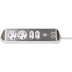 Brennenstuhl 1153590420 prolunghe e multiple 2 m 4 presa(e) AC Interno Argento, Bianco