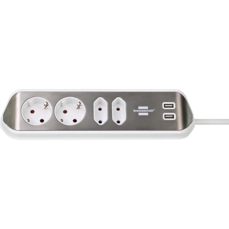 Brennenstuhl 1153590420 prolunghe e multiple 2 m 4 presa(e) AC Interno Argento, Bianco