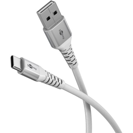 Supersoftes USB 2.0 Textilkabel, USB-A Stecker  USB-C Stecker (wei, 2 Meter) (74531)
